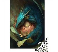 Dragon Curled Up in The Flower Jigsaw Puzzles. 38x26cm/1000pcs Whimsical Challenge Toy for Educational Games Gifts