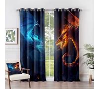 Dragon Curtains Bedroom - Dragon Curtains - Fire Ice Fantasy Gaming Blackout Curtains 52 x 84 Inch (Width x Drop) 2 Panels, Mythical Creature Eyelet Curtains & Drapes