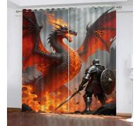 Dragon Curtains, Flame Dragon Warrior Blackout Curtains For Bedroom Living Room, Fantasy Animal Grommet Darkening Window Curtain W140xL160cm 2 Panel Set, Kids Room Home Decor Drapes