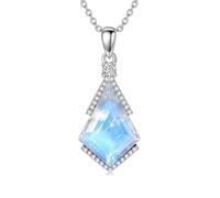 Dragon Cut Gemstone Necklace Sterling Silver Moss Agate Lapis Lazuli Moonstone Blue Opal Turquoise Blue Sandstone Black Onyx Jewelry for Women, One Size, Sterling Silver, Moonstone