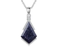 Dragon Cut Gemstone Necklace Sterling Silver Moss Agate Lapis Lazuli Moonstone Blue Opal Turquoise Blue Sandstone Black Onyx Jewelry for Women, One Size, Sterling Silver, Blue Sandstone