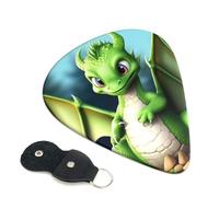 Dragon cute Guitar Picks 6 Pack with Leather Guitar Pick Holder Keychain, Plectrum Key Fob Cases Bag, Abstract Art Plectrum for Acoustic Electric Guitar, Ukulele 0.71mm
