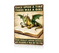 Dragon Decor Metal Tin Sign Once Upon A Time There was A Girl Who Really Loved Dragon Funny Story Sign for Home Bedroom Library Office 20x30cm