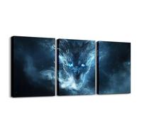 Dragon Decor Wall Art Blue Space Dragon Pictures for Bathroom Living Room Modern Home Framed Artwork for Bedroom 12 X 16 Inch X 3 Panel