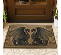 Dragon Design Doormat, Black Gothic Door Mat for Outdoor & Indoor Entrance Medieval Decor, Rubber Waterproof Non-Slip Dust Absorbent Front Doormats, Easy Clean 29x17 Inch