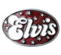DRAGON DESIGNS TANSIDE LTD. Elvis Rock n Roll Oval with Stars Belt Buckle in Presentation Box (Red & White)