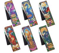 Dragon Diamond Art Bookmarks Kit - 6 Pcs Stained Glass Window Dragon Bookstacks Diamond Painting Bookmarks for Adults, Gem Art DIY Crafts Kit for Beginners Book Lover Gifts