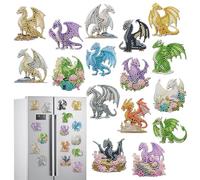 Dragon Diamond Art Magnets Kit - 16 Pcs Small Diamond Art Painting Kits for Adults Refrigerator Stickers, Fantasy Animal Dragon Gem Rhinestone DIY Crafts for Adults Beginners