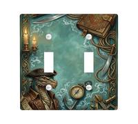 Dragon Double Light Switch Cover Plate, Fantasy Adventure Captain Compass None Teal Plastic Standard Size Toggle Light Switch Cover for Home Living Room New Apartment Decor