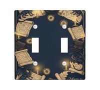Dragon Double Light Switch Cover Plate, Fantasy Adventure Map Candle None Dark Blue Plastic Standard Size Switch Plate Decorative for Home Living Room New Apartment Decor