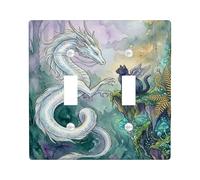 Dragon Double Light Switch Cover Plate, Fantasy Fanciful Cat Mushrooms N/a Blue Plastic Standard Size Switch Plate Decorative for Bedroom Bathroom Kitchen Entrance Decor
