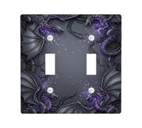 Dragon Double Light Switch Cover Plate, Fantasy Gothic Wing Spark Halloween Black Plastic Standard Size Toggle Light Switch Cover for New Apartment Home Bedroom Office Decor