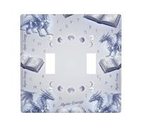 Dragon Double Light Switch Cover Plate, Fantasy Mystical Book Moon Fantasy Blue Plastic Standard Size Switch Plate Decorative for New Apartment Home Bedroom Office Decor
