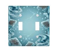 Dragon Double Light Switch Cover Plate, Fantasy Mystical Ice Runes Winter Blue Plastic Standard Size Toggle Light Switch Cover for Living Room Bedroom Home Office Decor