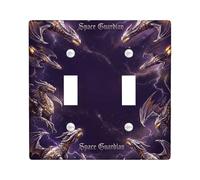 Dragon Double Light Switch Cover Plate, Fantasy Mystical Lightning Galaxy None Violet Plastic Standard Size Toggle Light Switch Cover for Home Living Room Bedroom Bathroom Decor