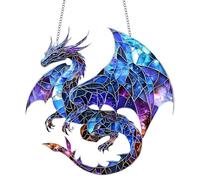 Dragon Dreamcatcher Suncatcher, Mystical Dragon Acrylic Ornament Stained Glass Effect Window Hanging Colourful Fantasy Sun Catchers for Indoor Outdoor Windows Garden Home Decor(Blue)