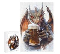 Dragon Drinking Beer Wooden Jigsaw Puzzle for Adults, 1000 PCS - Thoughtful Present, for Mindful Indoor Entertainment