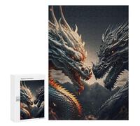 Dragon Duel Mythical Clash Wooden Jigsaw Puzzle for Adults, 300 PCS - Winter Gift, with A Decorative Finished Picture