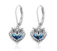 Dragon Earrings 925 Sterling Silver Dragon Heart Earrings Dragon Hanging Crystal Earrings Celtic Knot Animal Earrings Dragon Jewellery for Ladies Girls Women Wife Mother Christmas