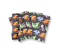Dragon Eco Printed Recycled and Recyclable Gift Wrapping Paper - 4 Sheets and 4 Strung Tags - Birthday - Christmas - Crafting