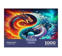 Dragon Educational Game Decompression 1000 Pieces Jigsaw Puzzle - Dragon Pair Yin-yang Fire Water Mystical for Adults Kids Home Activity70x50cm/1000pcs