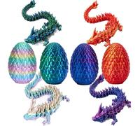 Dragon Egg Set - 3D Printed Dragon In Egg, Full Articulated Crystal Dragon With Dragon Egg, 4PCS 3D Dragon Egg Easter Egg Toys, Home Executive Desk Fidget Toys for Kids Adults (7cm)