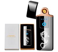 Dragon Electric Lighter - Windproof USB Rechargeable Slim Coil Lighter with Smart Fingerprint Sensor Double Side Ignition, Flameless Power Indicator (Dragon)