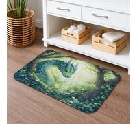 Dragon Fantasy Quick Dry Bath Mat, Forest Green Absorbent Non Slip Shower Mat, Mystical Memory Foam Washable Rugs for Bathroom Toilet Decorative 16x24 Inch