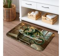 Dragon Fantasy Quick Dry Bath Mat, Mythical Green Creature Absorbent Non Slip Shower Mat, Medieval Themed Washable Bath Rugs for Bathroom Toilet Restroom Decorative 16x24 Inch