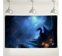 Dragon Fantasy Wall Backdrop, Dark Mystic Scene Decorations, Halloween Party Photo Background, Spooky Indoor/Outdoor Display Supplies 71x43 Inch