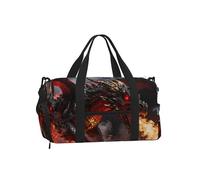 Dragon Fire Flame Sports Duffel Bag with Shoe Compartment-Lightweight Gym Weekender for Men Women, Waterproof Travel Tote with Wet Pocket