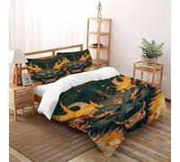 Dragon Flame_3 Bedding Set Digital Printe Mythology Mythical Sky Creatures Duvet Cover Set Microfiber Quilt Cover Suitable for Family,couple,children Pillowcase Double（200x200cm）