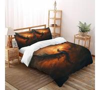 Dragon Flame Bedding Set 3D Digital Printing Epic Mythic Beast Sky Duvet Cover Set 3 Pieces Microfiber Comforter Cover for Boys & Girls with Pillowcase Double（200x200cm）