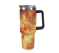 Dragon Flames Large Capacity Car Cup 40 Oz Stainless Steel Insulated Travel Cup with Handle Straw