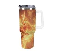 Dragon Flames Large Capacity Car Cup 40 Oz Stainless Steel Insulated Travel Cup with Handle Straw