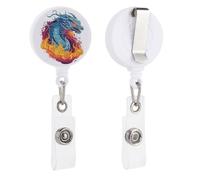 Dragon Flaming Fire Retractable Badge Holder Reel Clip ID Card Holder for Doctor Nurse Student Office Worker