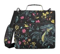 Dragon Flower Black 3 Ringing 1.5 inch Organizer Binder with Handle Laege Capacity Zippered Portfolio Suitable for Middle School