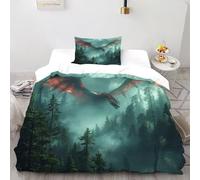 Dragon Forest Bedding Set 3D Digital Printing Wildlife Animal Theme Duvet Cover 2 Pieces Set Chic Breathable Quilt Cover Universal for All Seasons with Pillow Single（135x200cm）