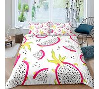 Dragon Fruit Duvet Cover Set Tropical Fruit Bedding Set for Kids Boys Girls Exotic Comforter Cover Set Red White Bedding & Linen with 2 Pillowcases 3Pcs Bedding Double