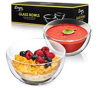 Dragon Glassware Clear Glass Bowl Set - 23 oz Durable Insulated Double Wall Glass Cereal Bowls Set of 2 - Microwave Safe & Freezer Safe - Great for Soups, Pastas, Desserts