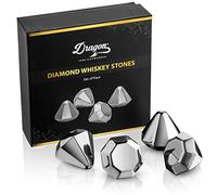 Dragon Glassware Diamond Whiskey Stones, Freezable Stainless Steel Ice Cubes for Colder Drinks, Gift Boxed - Set of 4