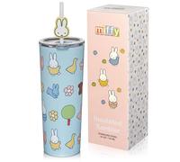 Dragon Glassware | Miffy Stainless Steel Tumbler with Straw, 24 oz - Blue | Vacuum Insulated Stainless Steel Tumbler with Straw & Lid; Double Walled Tumbler with Straw Charm; Miffy Cup with Lid