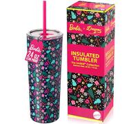 Dragon Glassware x Barbie 24 oz Insulated Stainless Steel Tumbler with Lid and 2 Straws - Festive Holiday Travel Coffee Tumbler Cup to Keep Drinks Hot or Cold, Fits Cup Holders - Christmas Theme