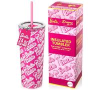 Dragon Glassware x Barbie 24 oz Insulated Stainless Steel Tumbler with Lid and 2 Straws - Travel Coffee Tumbler Cup to Keep Drinks Hot or Cold, Fits Cup Holders - Palm Trees