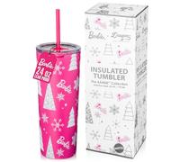 Dragon Glassware x Barbie Vacuum Insulated Stainless Steel Tumbler with Lid and Straw - Festive Holiday Travel Coffee Tumbler Cup to Keep Drinks Hot or Cold, Fits Cup Holders - Christmas Theme