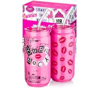 Dragon Glassware x Mean Girls Burn Book 20oz Glass Tumblers with Lids and Straws Set of 2 Pink Cups for Girls Reusable Tumbler with Straw and Lid