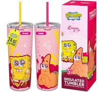 Dragon Glassware x SpongeBob SquarePants Tumbler with Straw, 24 oz - Pink | Vacuum Insulated Stainless Steel Tumbler with Straw & Lid; Double Walled Tumbler with Straw; SpongeBob SquarePants Cup