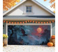 Dragon Halloween Garage Door Cover, Spooky Gothic Castle Large Garage Door Decorations, Autumn Outdoor and Indoor Halloween Party Decor 157x71 Inch