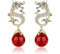 Dragon Hanging Bead Earrings,Chinese New Year Dragon Earrings For Women,Exquisite Dragon Earrings for Women,Have One's Wishes Come True Earrings, Good Luck Dragon Earrings (Red)