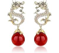 Dragon Hanging Bead Earrings, Have One's Wishes Come True, 2024 Multi-color Pearls Drop Dangle Dragon Shape Earrings, Dragon Earrings for Women, New Year's Gift (Red)